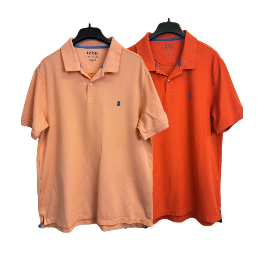Lot of 2 Izod Polo Shirts Mens XL Performance Advantage Stretch Golf Orange
